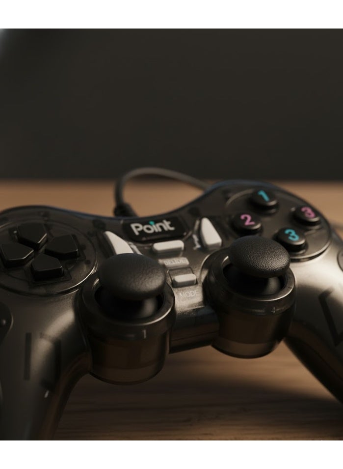 Point PT-600D Wired USB Gaming Controller with Vibration, Turbo Mode, and PC Compatibility – Black - Image 2