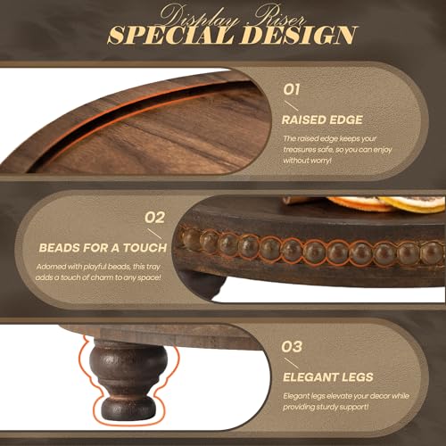 EOSAHR Acacia Wood Beaded Round Display Riser for Boho Decor – 3-Leg Wooden Pedestal Stand for Coffee Table, Cake Stand, Perfume Tray & Vanity Organizer – Riser for Decor (Dark Acacia) - Image 5