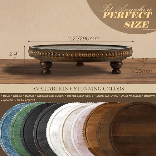 EOSAHR Acacia Wood Beaded Round Display Riser for Boho Decor – 3-Leg Wooden Pedestal Stand for Coffee Table, Cake Stand, Perfume Tray & Vanity Organizer – Riser for Decor (Dark Acacia) - Image 2