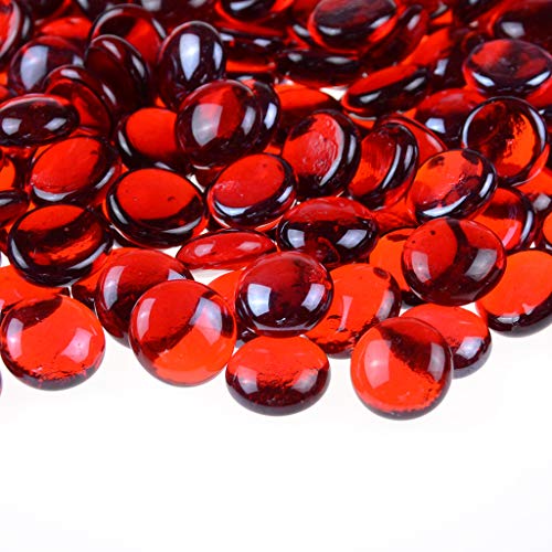 KINGOU Flat Glass Gems/Marbles/Stones/Beads for Vase Filler, Table Scatter, Games - 1 Lbs (17-19mm, Approx. 3/4")-Red - Image 1