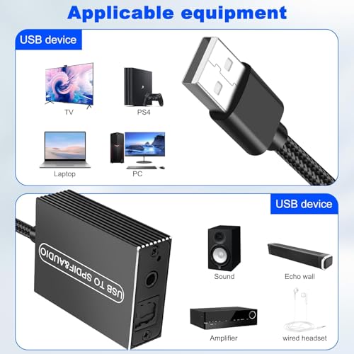 MICROWARE USB 2.0 to Optical Spdif Toslink & 3.5mm Audio Adapter Converter, Support USB-A Port, for Laptop Phone to Sound bar Speakers - Image 3