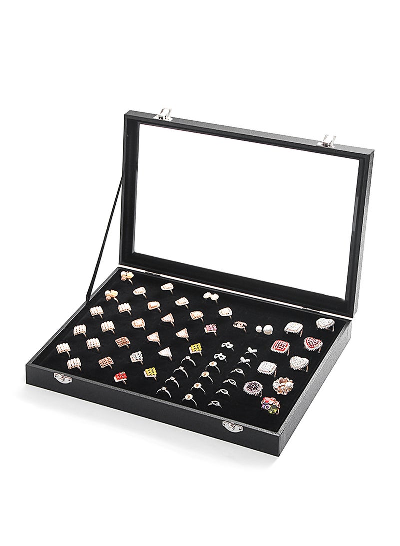 100 Slots Ring Case Organizer Display Box,Rings Holder Storage Boxes for Jewelry Showcase with Glass Lid - Image 1