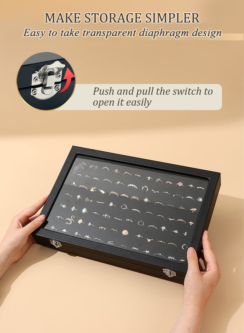 100 Slots Ring Case Organizer Display Box,Rings Holder Storage Boxes for Jewelry Showcase with Glass Lid - Image 3