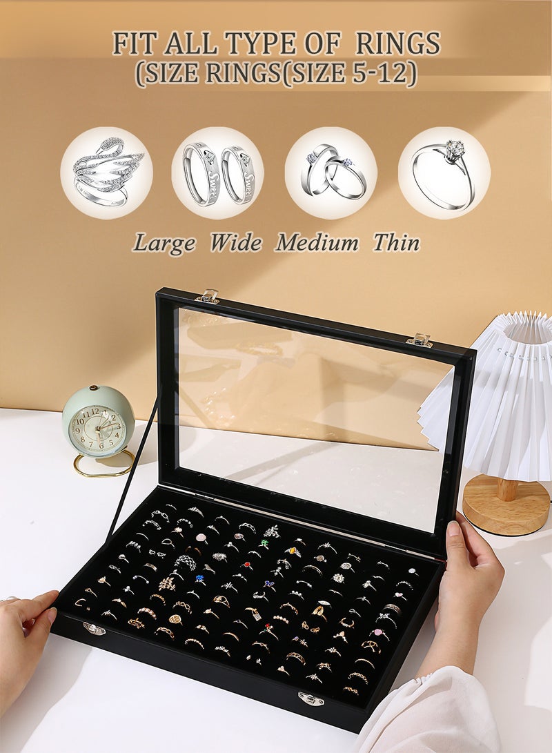100 Slots Ring Case Organizer Display Box,Rings Holder Storage Boxes for Jewelry Showcase with Glass Lid - Image 5
