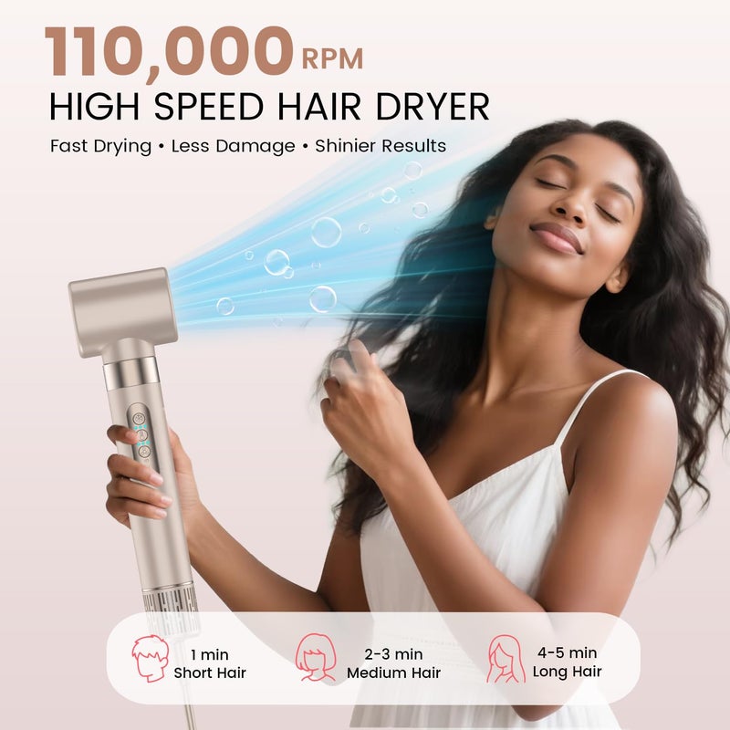 GloCurlX مجموعة جلاكرل إكس 8 في 1 مجفف شعر وفرشاة تصفيف عالية السرعة - 110,000 دورة في الدقيقة مصفف هواء أيوني مع مكواة تجعيد تلقائية، وموزع، ومكثف، وفرشاة حرارية للتجفيف السريع ولمعان خالي من التجاعيد - Image 3