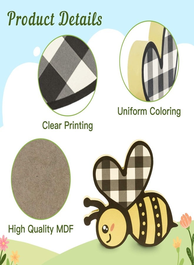 Putuo Decor 3 Pcs Bee Wooden Table Sign Honey Bee Wood Table Decor Sweet Bee Centerpiece Spring Tabletop Block Signs Farmhouse Bee Tiered Tray Decor for Home Kitchen Shelf Party Favors - Image 3