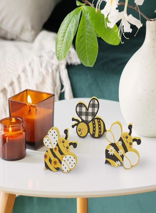 Putuo Decor 3 Pcs Bee Wooden Table Sign Honey Bee Wood Table Decor Sweet Bee Centerpiece Spring Tabletop Block Signs Farmhouse Bee Tiered Tray Decor for Home Kitchen Shelf Party Favors - Image 5