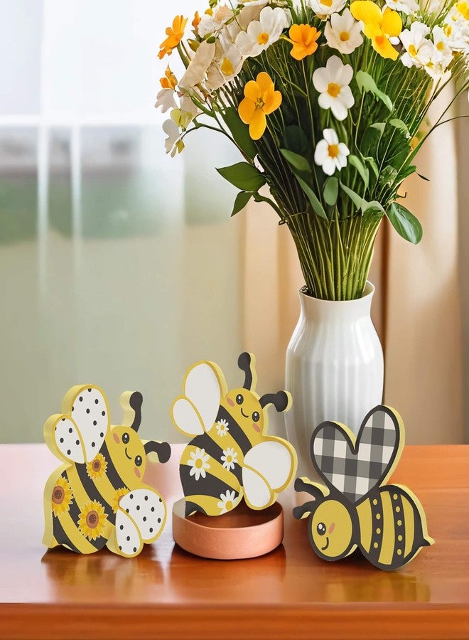 Putuo Decor 3 Pcs Bee Wooden Table Sign Honey Bee Wood Table Decor Sweet Bee Centerpiece Spring Tabletop Block Signs Farmhouse Bee Tiered Tray Decor for Home Kitchen Shelf Party Favors - Image 4