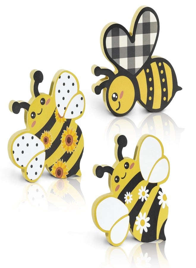 Putuo Decor 3 Pcs Bee Wooden Table Sign Honey Bee Wood Table Decor Sweet Bee Centerpiece Spring Tabletop Block Signs Farmhouse Bee Tiered Tray Decor for Home Kitchen Shelf Party Favors - Image 1