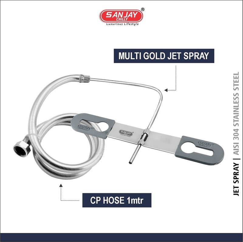 Sanjay Chilly Multi Gold Toilet Jet Spray Hand Free 1 Meter Stainlees Steel PVC Hose Pipe Grade 304 Jet Spray Toilet for Bathroom MultiLType Large - Image 4
