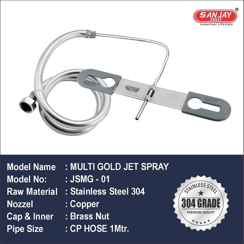 Sanjay Chilly Multi Gold Toilet Jet Spray Hand Free 1 Meter Stainlees Steel PVC Hose Pipe Grade 304 Jet Spray Toilet for Bathroom MultiLType Large - Image 3