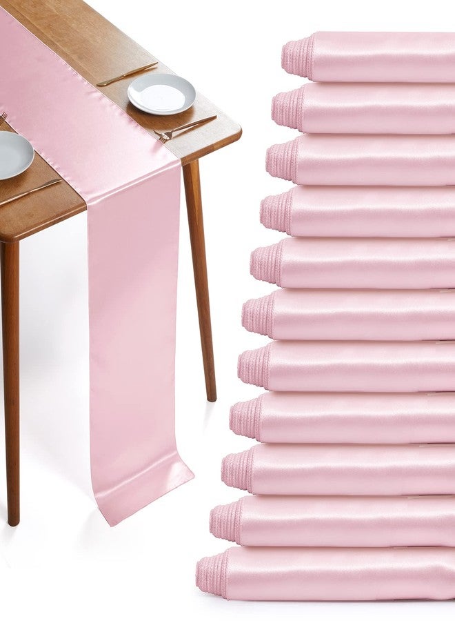 Cobedzy 12 Pack Blush Pink Satin Table Runners, 12 x 108 Inches Silky Long Table Runner Decor, Bright Smooth Luxury Party Table Runner Decorations for Birthday Holiday Banquet - Image 1