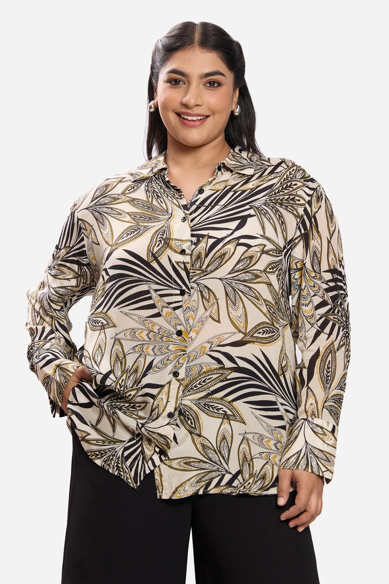 فيرجيو All Over Print Viscose Georgette Satin Plus Size Shirt for Women