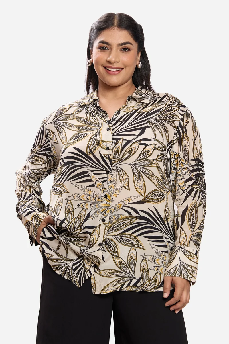 فيرجيو All Over Print Viscose Georgette Satin Plus Size Shirt for Women