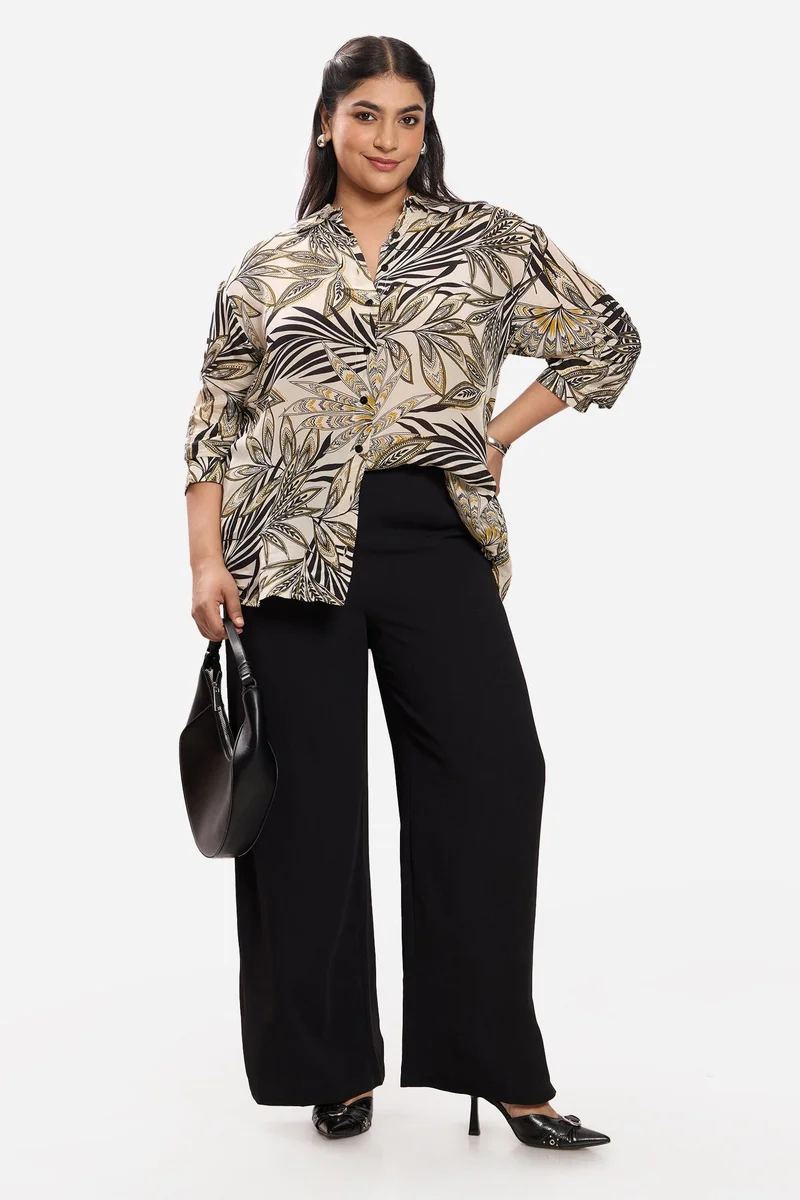 فيرجيو All Over Print Viscose Georgette Satin Plus Size Shirt for Women