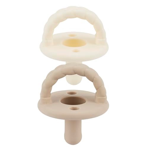 Itzy Ritzy Silicone Pacifiers for Ages 6-18 Months - Itzy Soother Pacifiers Feature Collapsible Handle & Two Air Holes for Added Safety; Set of 2 in Toast & Buttercream, Ages 6-18 Months - Image 1