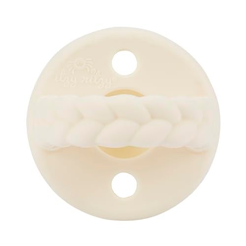 Itzy Ritzy Silicone Pacifiers for Ages 6-18 Months - Itzy Soother Pacifiers Feature Collapsible Handle & Two Air Holes for Added Safety; Set of 2 in Toast & Buttercream, Ages 6-18 Months - Image 4