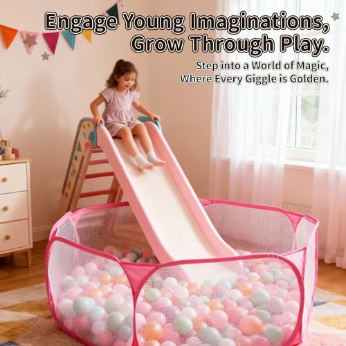 STARBOLO Cute Hexagon Kids Ball Pits Indoor Outdoor Collapsible Play Pool Fence for Boys Girls Pets Puppy Cats with Carry Tote Balls Not Included Pink - Image 5