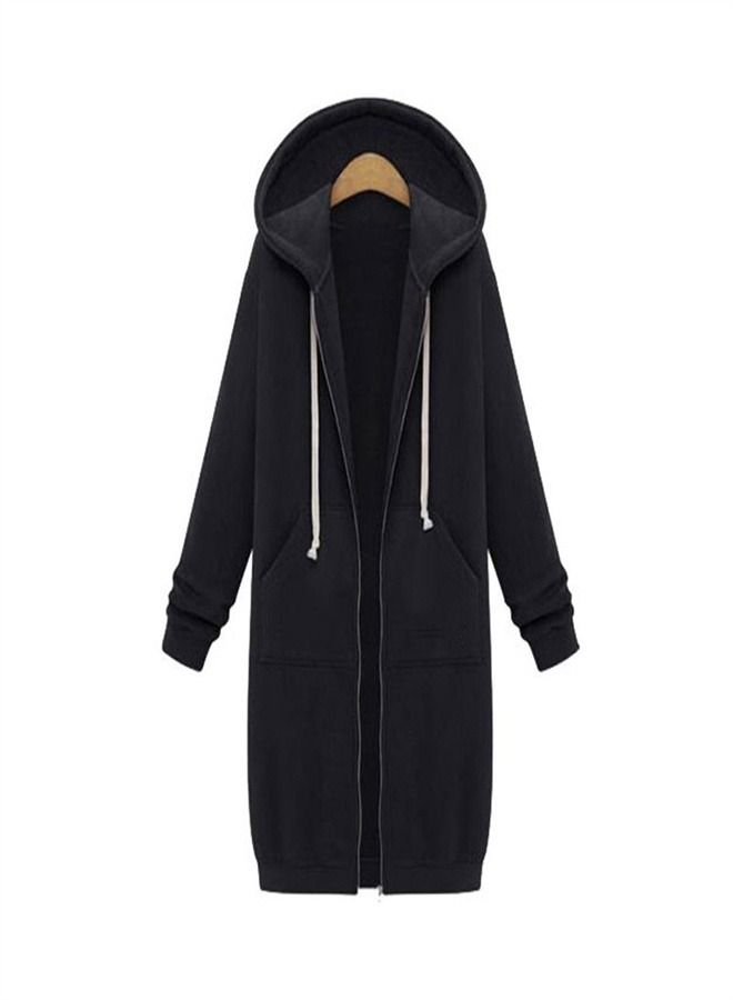 Loquat Medium Length Loose Solid Hoodie Black