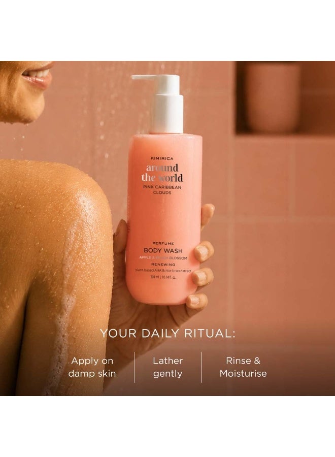 Kimirica Pink Caribbean Clouds Perfume Body Wash Renewing Apple & Peach Blossom | 100% Vegan, Silicone Free Bodywash for all-skin types, 300ml - Image 2