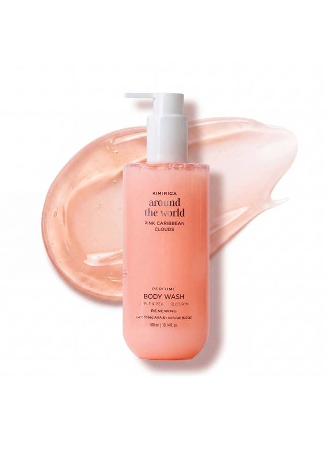 Kimirica Pink Caribbean Clouds Perfume Body Wash Renewing Apple & Peach Blossom | 100% Vegan, Silicone Free Bodywash for all-skin types, 300ml - Image 1