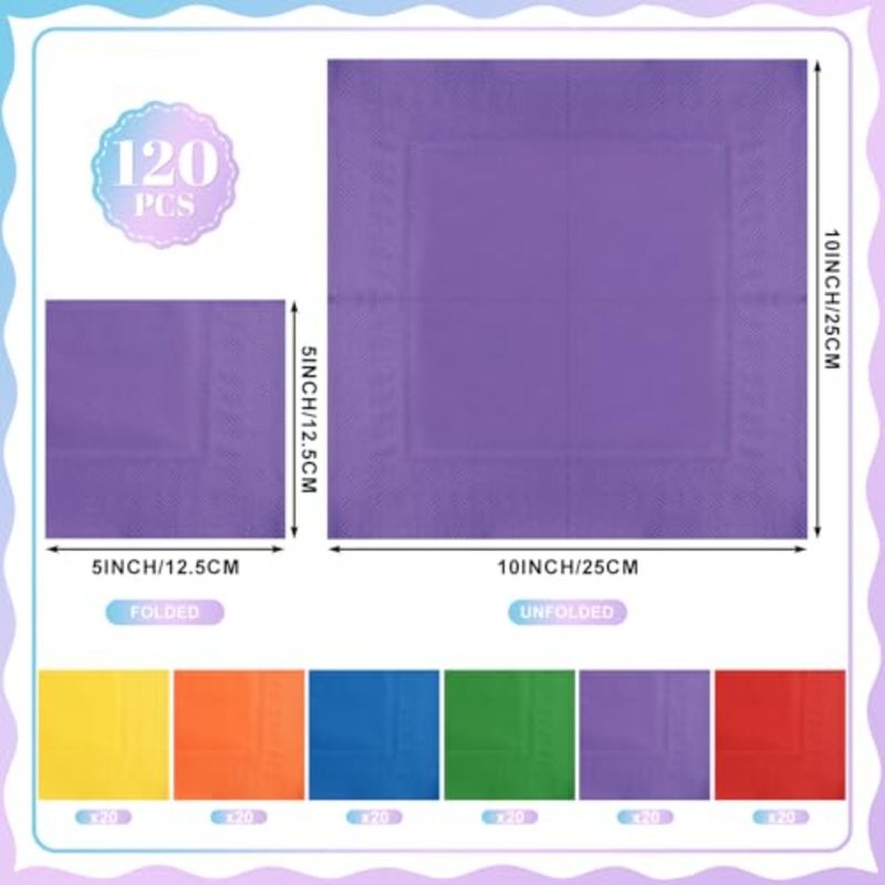 120 Pcs Napkins, Gradient Colorful Cocktail Napkins 2-Ply Birthday Party Napkin Dessert Neon Luncheon Paper Napkin for Mardi Gras, Birthday, Party Decoration - Image 2