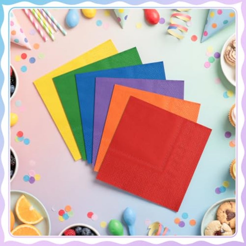 120 Pcs Napkins, Gradient Colorful Cocktail Napkins 2-Ply Birthday Party Napkin Dessert Neon Luncheon Paper Napkin for Mardi Gras, Birthday, Party Decoration - Image 3