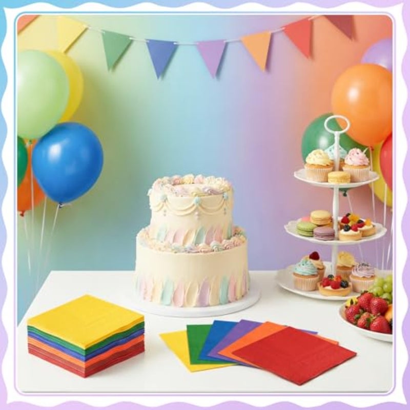 120 Pcs Napkins, Gradient Colorful Cocktail Napkins 2-Ply Birthday Party Napkin Dessert Neon Luncheon Paper Napkin for Mardi Gras, Birthday, Party Decoration - Image 5