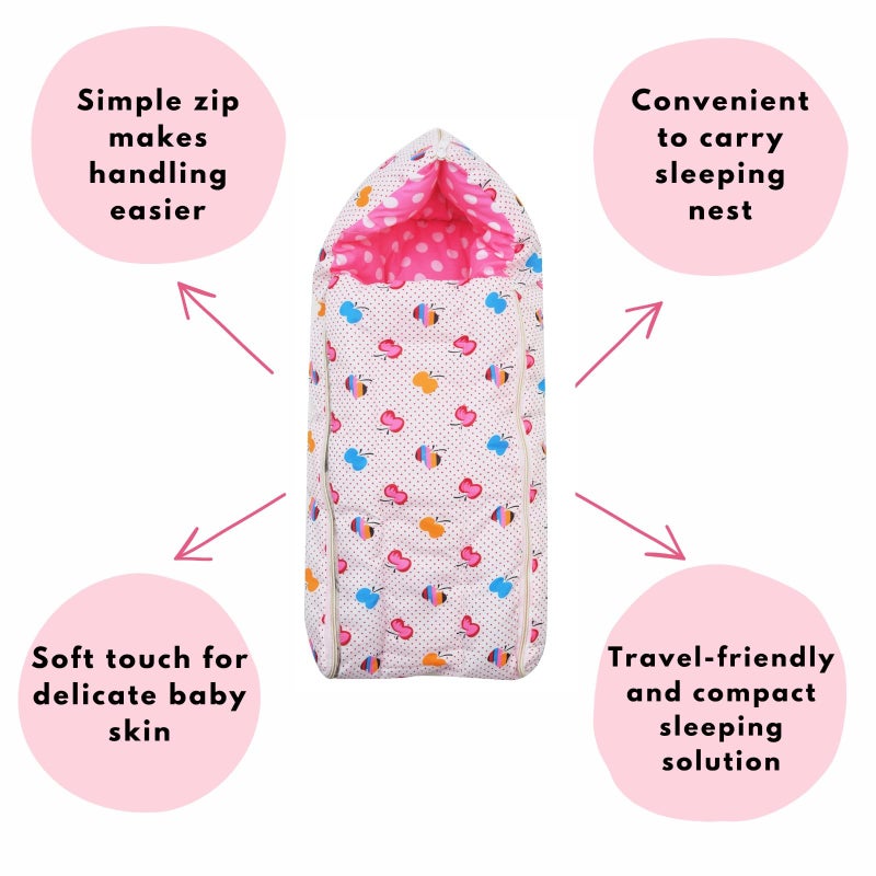 RRC RRRC Soft Cotton Baby Sleeping Bag & Carry Nest 3-in-1 Set | Portable, Safe & Breathable | 0-3 Months | Pink - Image 5