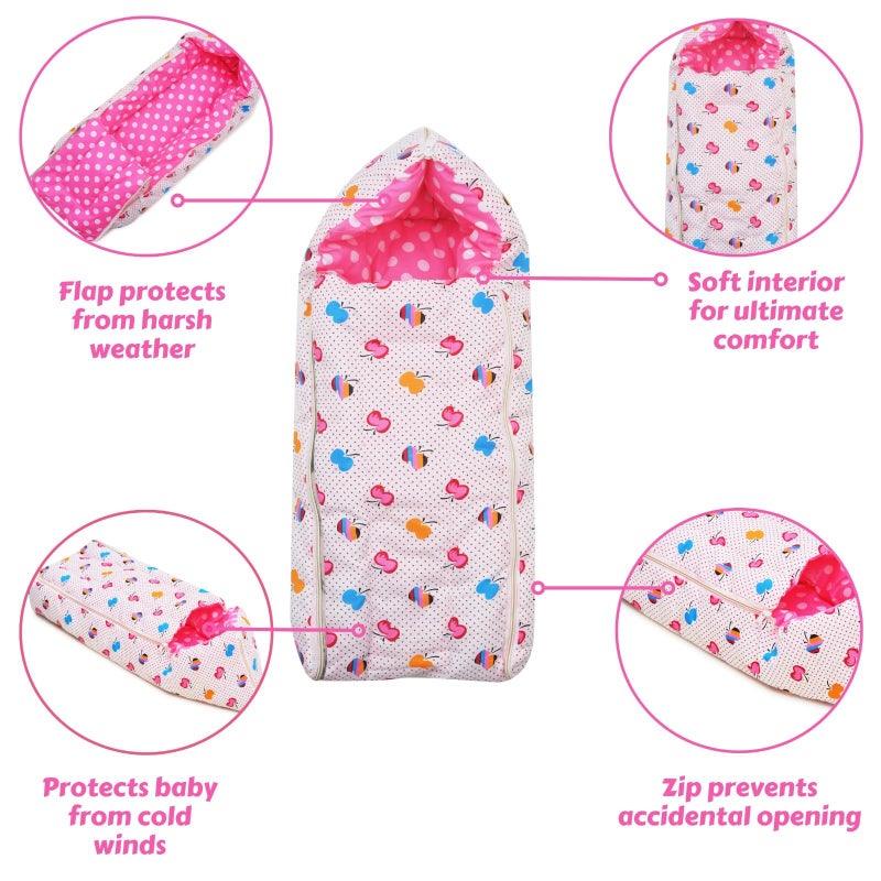 RRC RRRC Soft Cotton Baby Sleeping Bag & Carry Nest 3-in-1 Set | Portable, Safe & Breathable | 0-3 Months | Pink - Image 2