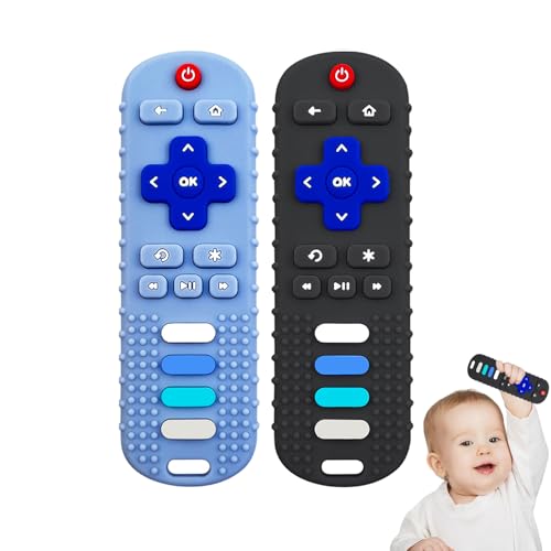 YAPROMO YAPROM 2Pcs Silicone Teething Toys, TV Remote Teether Toys for Baby Remote Teething Toys, Silicone Toy Remote for Infant&Toddler Boys Girls BPA Free/Refrigerator Safe - Image 1