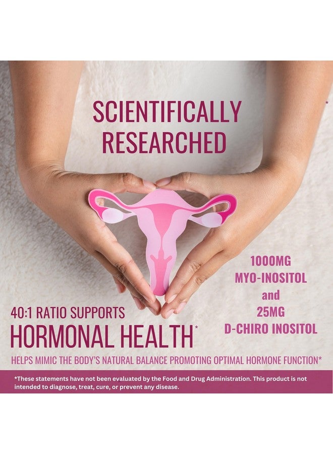 Generic Myo-Inositol & D-Chiro Inositol Supplement Bottle (60 Capsules) 40:1 Ratio Capsule for Ovarian Support Myo-Inositol 1000mg & D-Chiro 25mg Inositol Capsules w/ Caronositol - Daily Inositol for Women  - Image 2