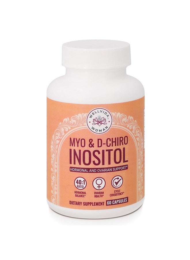 Generic Myo-Inositol & D-Chiro Inositol Supplement Bottle (60 Capsules) 40:1 Ratio Capsule for Ovarian Support Myo-Inositol 1000mg & D-Chiro 25mg Inositol Capsules w/ Caronositol - Daily Inositol for Women  - Image 1