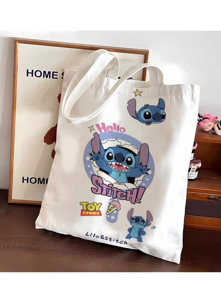 Generic Cartoon Stitch double-sided pattern canvas tote bag, student class bag tote bag, reusable beautiful environmentally friendly bag, book shopping groceries cute cotton tote bag  - Image 1