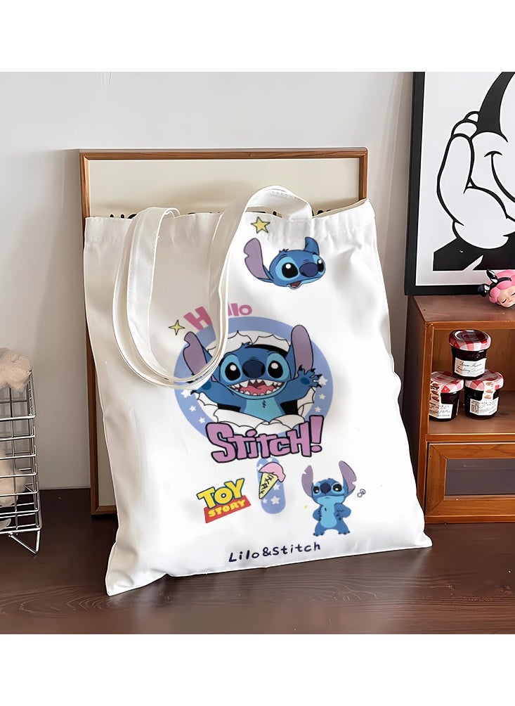 Generic Cartoon Stitch double-sided pattern canvas tote bag, student class bag tote bag, reusable beautiful environmentally friendly bag, book shopping groceries cute cotton tote bag  - Image 2
