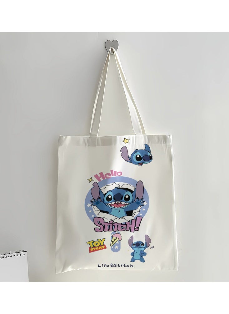 Generic Cartoon Stitch double-sided pattern canvas tote bag, student class bag tote bag, reusable beautiful environmentally friendly bag, book shopping groceries cute cotton tote bag  - Image 3