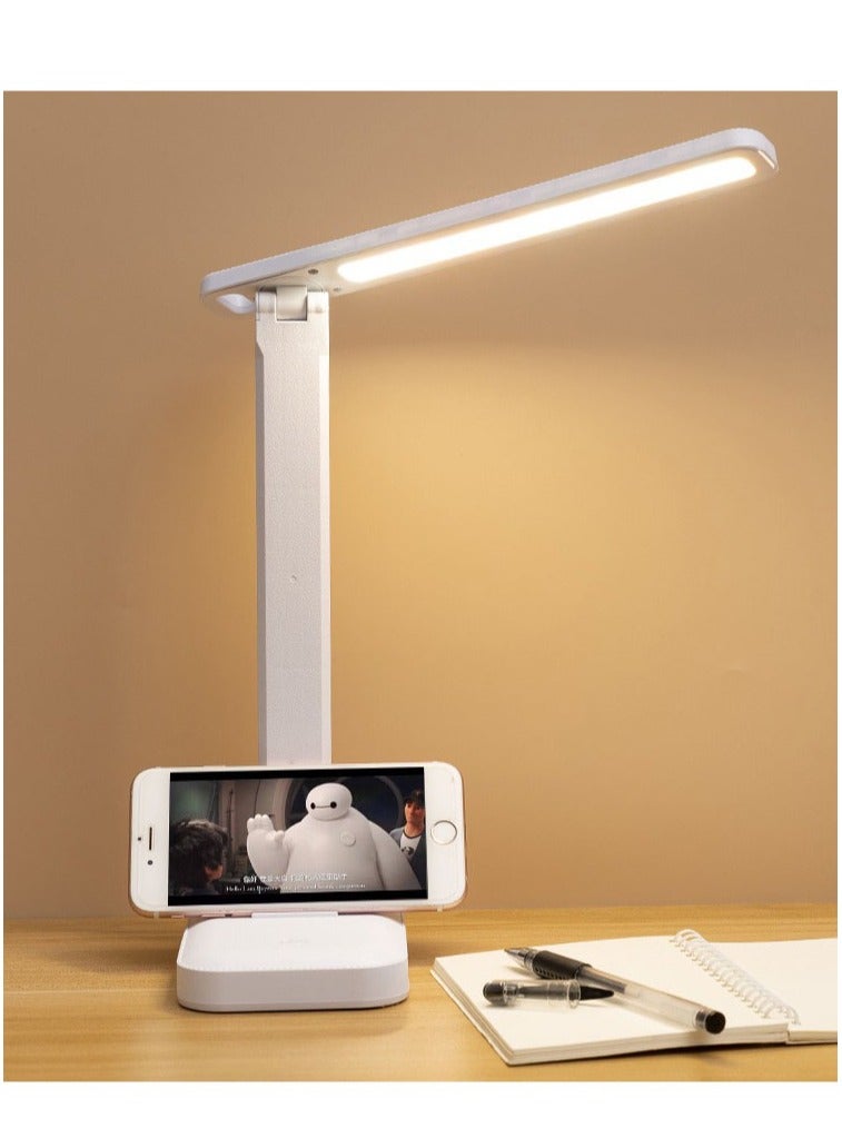 LED Desk Lamp, Table Lamp For Computer/Desktop, Rechargeable, Eye-Caring, Touch Control With USB Charging Port-Bedside Table Lamp for Reading, Study Lamp for Kids, Home, Office White - Image 1