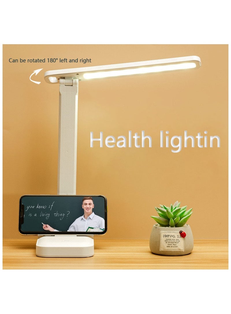 LED Desk Lamp, Table Lamp For Computer/Desktop, Rechargeable, Eye-Caring, Touch Control With USB Charging Port-Bedside Table Lamp for Reading, Study Lamp for Kids, Home, Office White - Image 2
