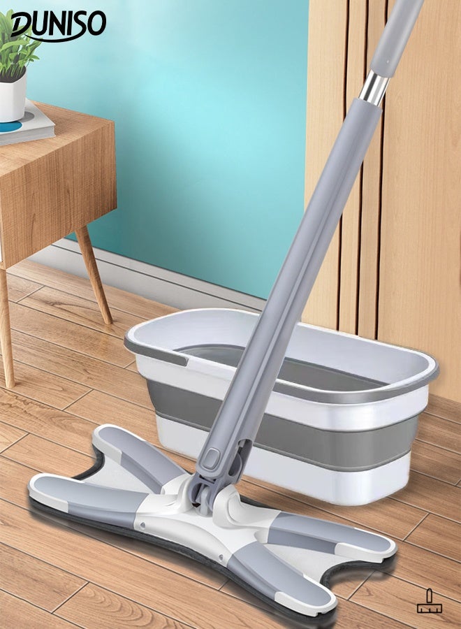 DUNISO 360 Degree Adjustable Microfiber Spin Mop with Folding Bucket Hand Wash Free Long Handled Floor Cleaning Mops with 2 Replaceable Mop Cloths Microfiber Dust Dry Mop for Tile Vinyl Laminate Wood Ceramic Hardwood Floors Cleaning - Image 1