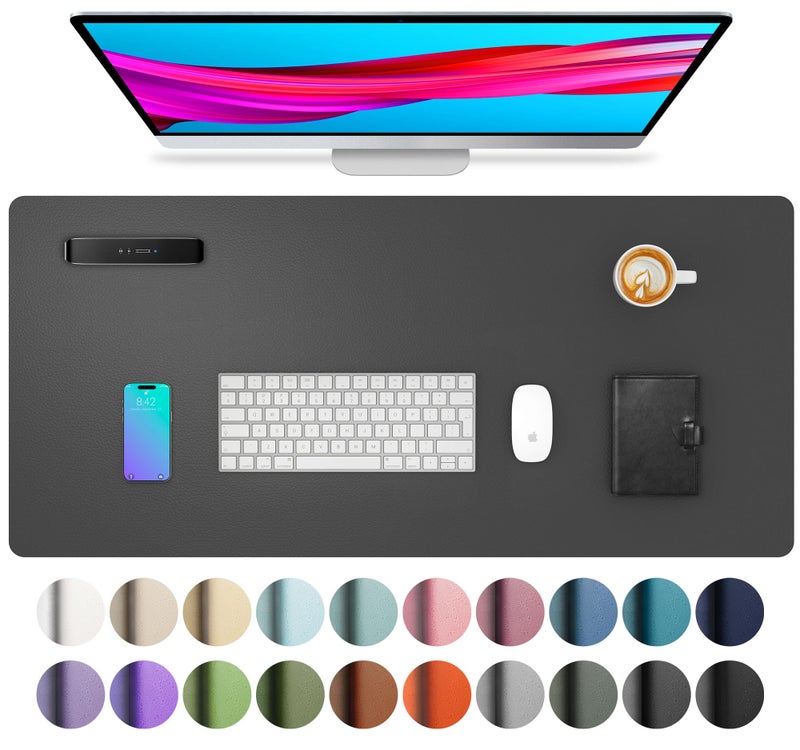 Aothia Leather Desk Pad Protector,Mouse Pad,Office Desk Mat, Non-Slip PU Leather Desk Blotter,Laptop Desk Pad,Waterproof Desk Writing Pad for Office and Home (Gray,31.5" x 15.7") - Image 1