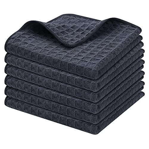Homaxy Premium Microfiber Waffle Weave Kitchen Dish Cloths 12 x 12 Inch Ultra Absorbent and Solid Color Dish Towels for Kitchen Fast Drying Dishcloth for Washing Dishes 6 Pack Dark Grey