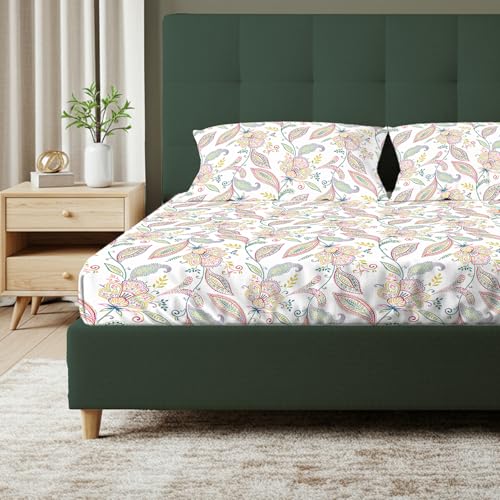 Urban Space Serene 200 Tc Cotton Floral Bedsheet For King Bed, Cotton King Bedsheet With 2 Pillow Covers (Iris Pink, Size 108 X 108 Inches) - Image 1