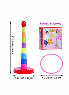 Y&D Stacking Cups Kids Ring Toss Cast Circle Sets Game, Stack Up Nesting Tower Colorful Toy Early Game Gifts, 8 Layer Rainbow Building Cup and Circles  - Image 4