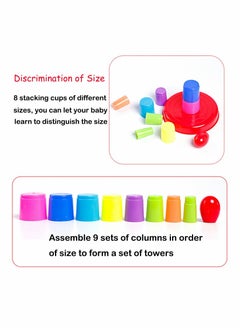 Y&D Stacking Cups Kids Ring Toss Cast Circle Sets Game, Stack Up Nesting Tower Colorful Toy Early Game Gifts, 8 Layer Rainbow Building Cup and Circles  - Image 3