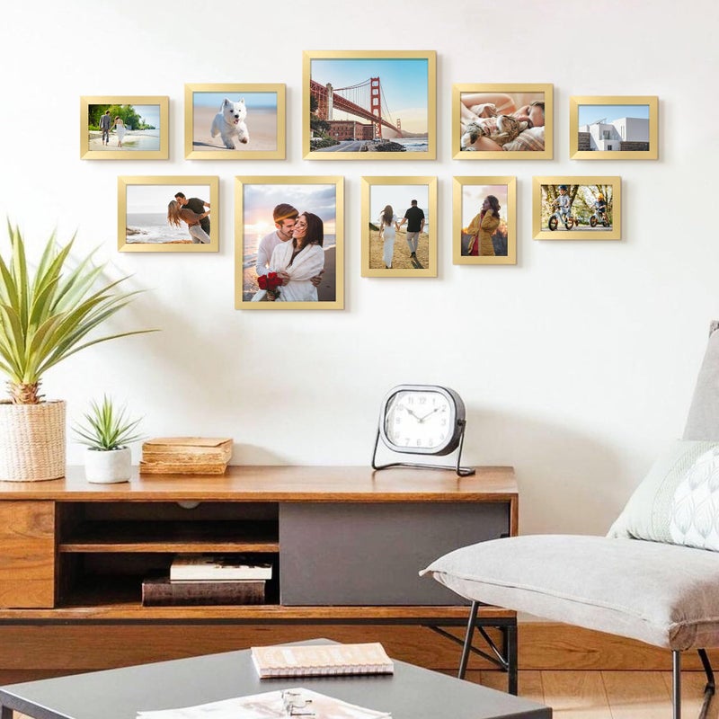 upsimples 10 Pack Picture Frames Collage Wall Decor for Mounting or Tabletop Display, Photo Gallery Frame Set for Family, Multi Sizes Including 8x10, 5x7, 4x6, Gold - Image 4