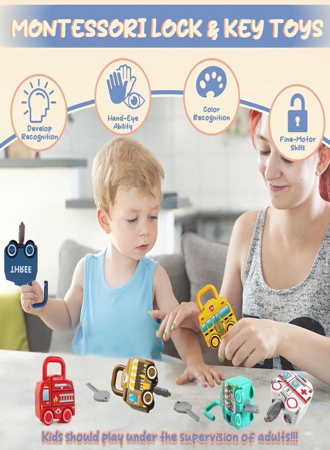 BeFunky Montessori Learning Lock and Key Car Toys, Vehicle Sensory Matching & Sorting Early Number Learning Toddler Busy Board for Preschool Children for Boys and Girls 18+ Months Old - Image 2