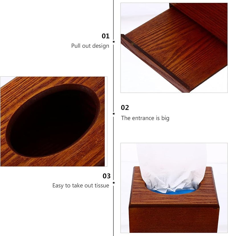 حامل علبة المناديل الخشبية ذو الطراز الكلاسيكي، منظف سطح المكتب المدمج للمنزل والمكتب والسيارة - Image 5