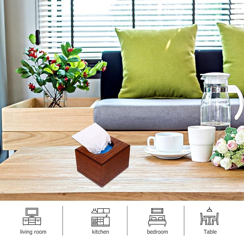 حامل علبة المناديل الخشبية ذو الطراز الكلاسيكي، منظف سطح المكتب المدمج للمنزل والمكتب والسيارة - Image 4