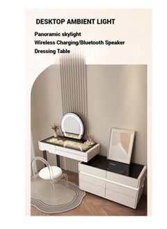 AWD Dressing Table with Mirror and Bench, Women's Vanity Table Lighted Drawers, Off-White Bedroom Vanity Desk Makeup Table with Smart Features Wireless Charging, Speaker, Lights, Jewelry Organizer  - Image 2