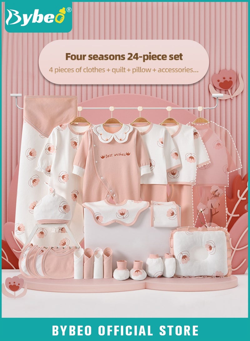 Bybeo 24PCS Newborn Baby Gift Set, Newborn Layette Gift Set for Boys and Girls, Babies Essential Clothes Accessories with Baby Blanket, 100% Premium Cotton,  for Spring Summer Autumn Winter Four Seasons  - Image 1